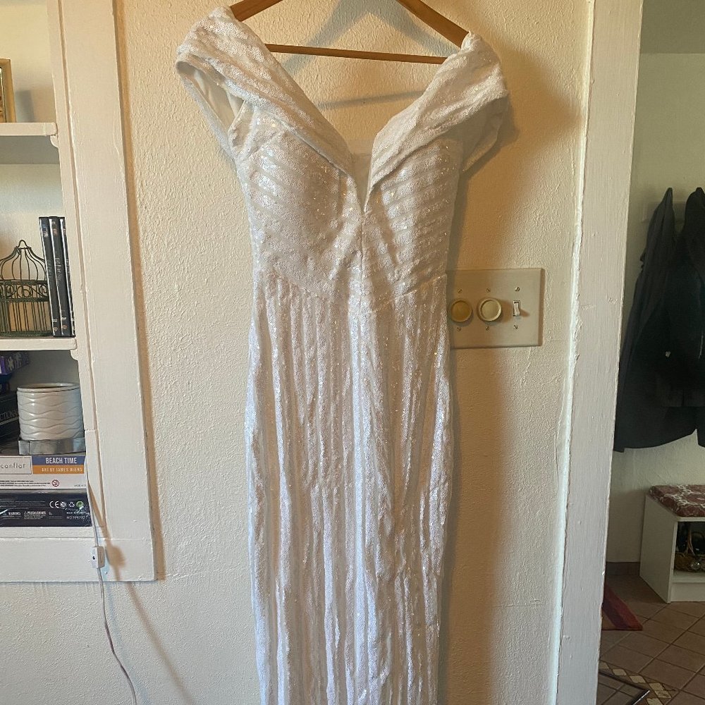 Long Maxi white sequined dress- small